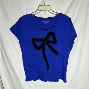 New York & Company Blue Fitted Short Sleeve Tee